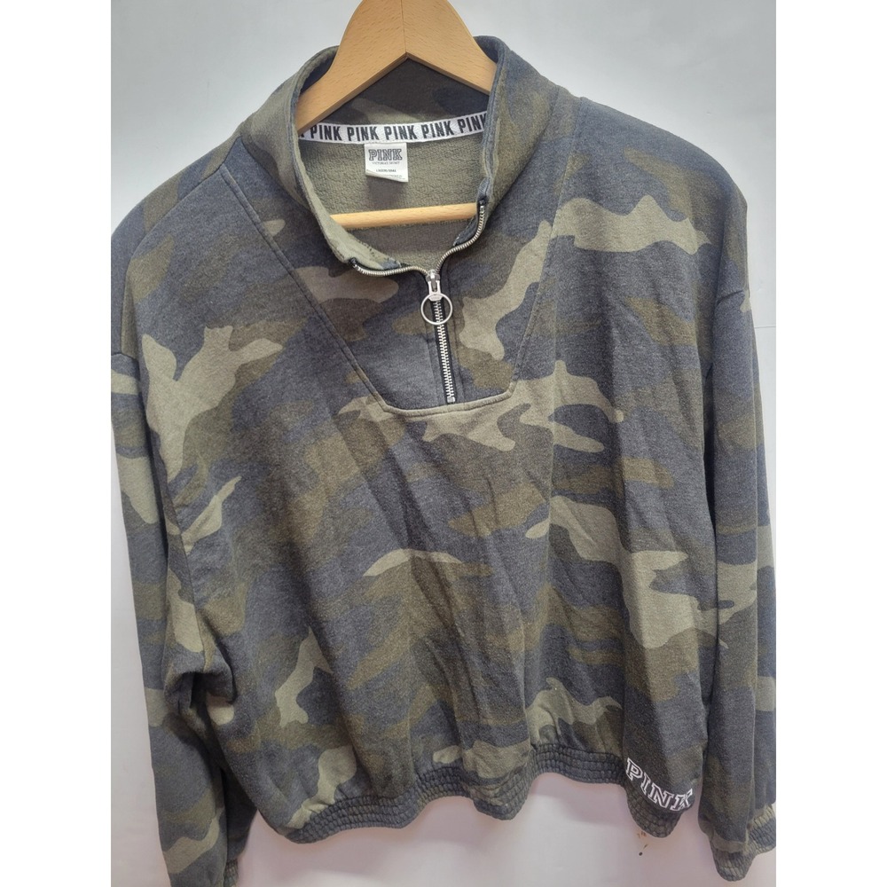 PINK Victoria's Secret Quarter Zip Pullover Camo Print Cropped‎ Sweatshirt